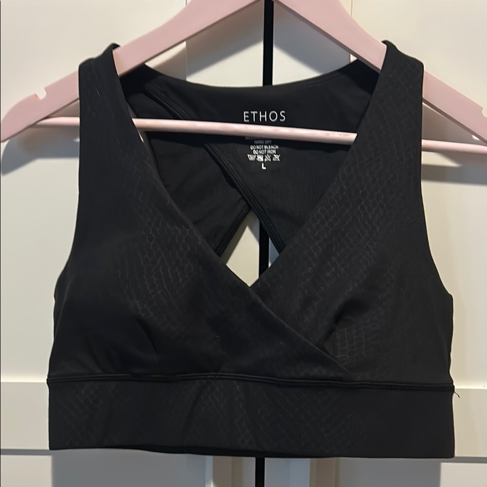 ETHOS Black Sports Bra with Crossover Design